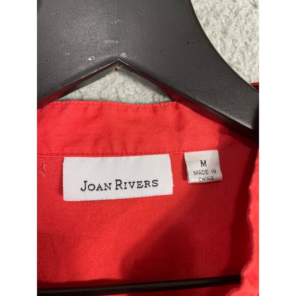 Joan Rivers Red Ruffle Button Blouse‎ M Medium Cotton Blend Long Sleeve Top - Picture 3 of 7